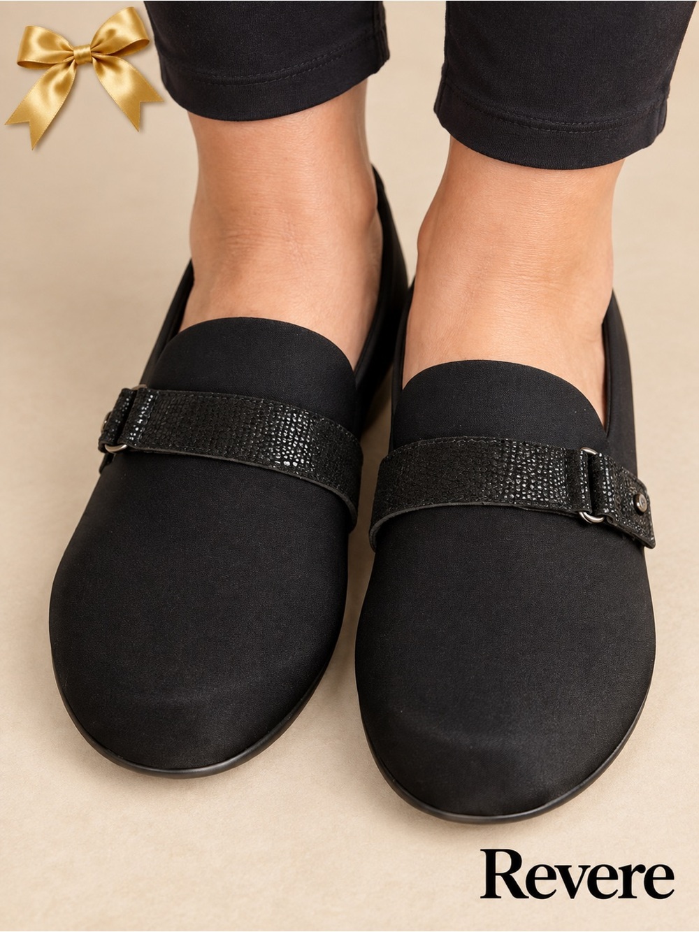 Revere Genoa Black Stretch Comfort Loafers Women’s 8W Wide